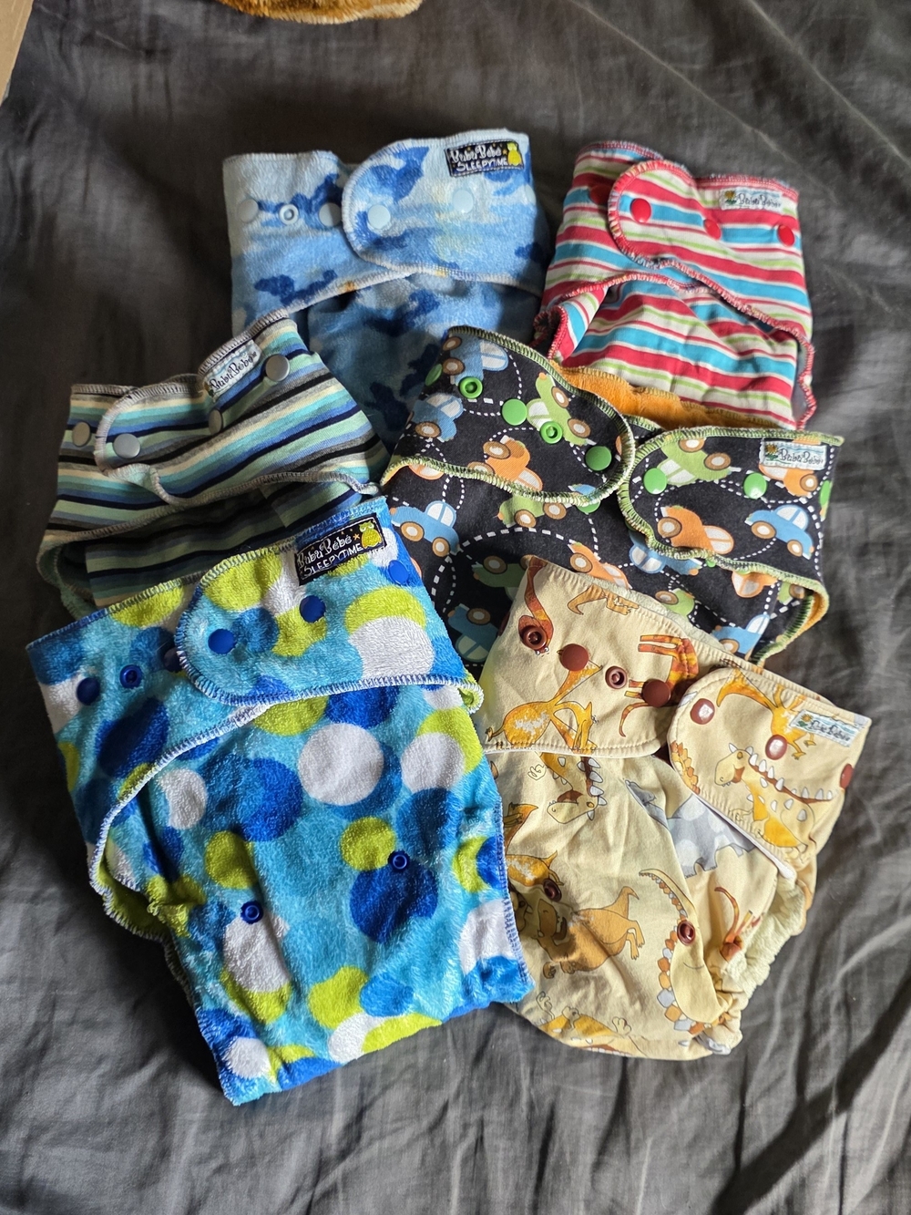 BubuBebe Cloth Diaper Lot of 6 Fitted Diapers w/ 3 Inserts Each Bamboo Velour EU